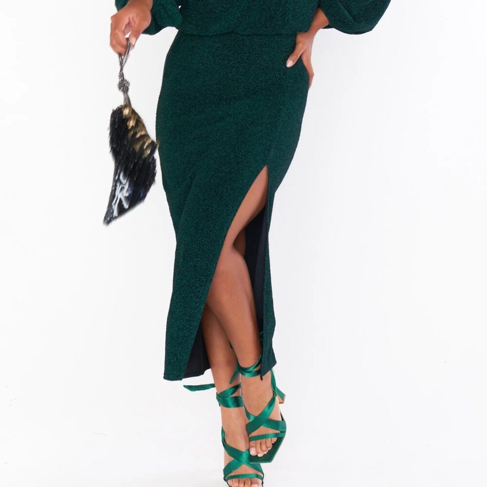 Show Me Your Mumu Miracle Midi Skirt | Emerald Shimmy | Shine Medium